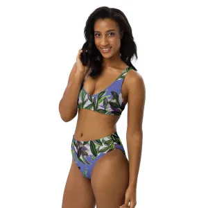 Purple Tropical Print Women's Bikini, 2-pc Padded Comfy Bikini Set For Women - Made in USA/EU/MX  (US Size: 2XS-3XL)