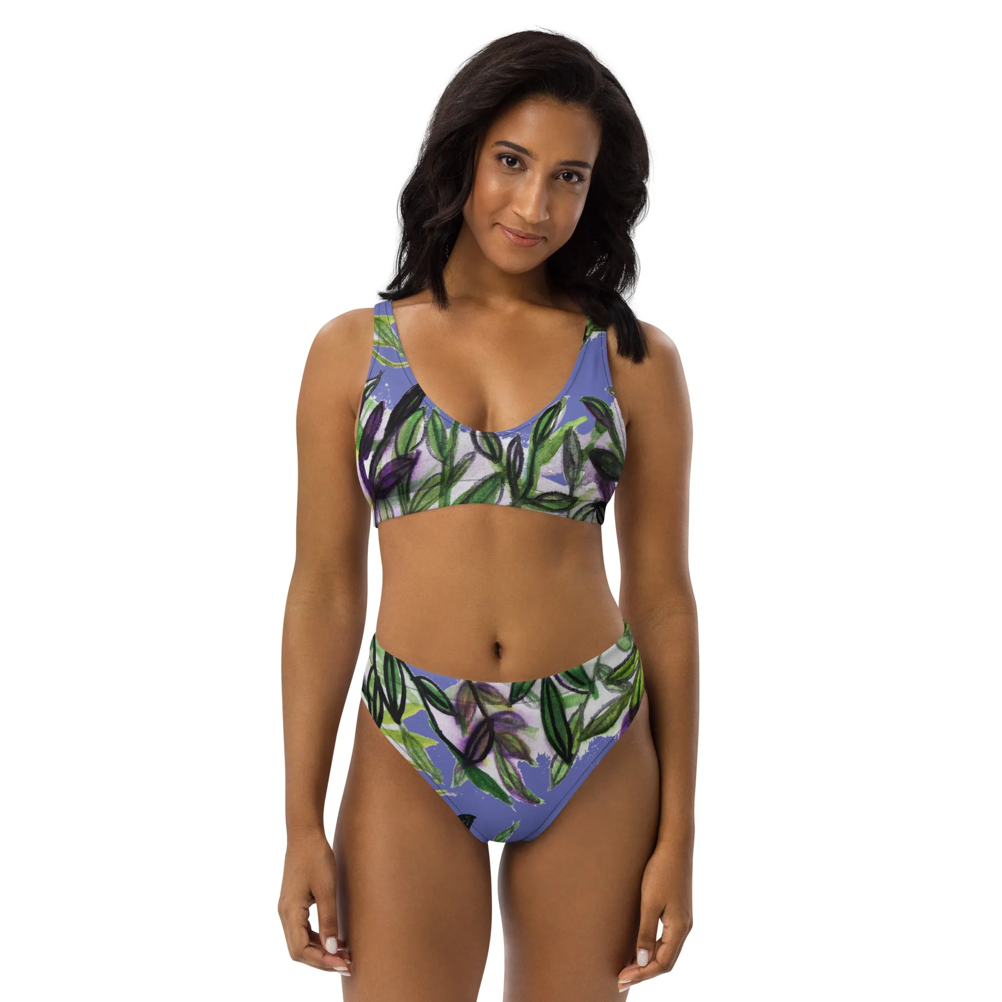 Purple Tropical Print Women's Bikini, 2-pc Padded Comfy Bikini Set For Women - Made in USA/EU/MX  (US Size: 2XS-3XL)