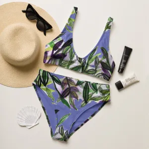 Purple Tropical Print Women's Swimwear, 2-pc Padded Comfy Bikini Set For Women - Made in USA/EU/MX  (US Size: 2XS-3XL)
