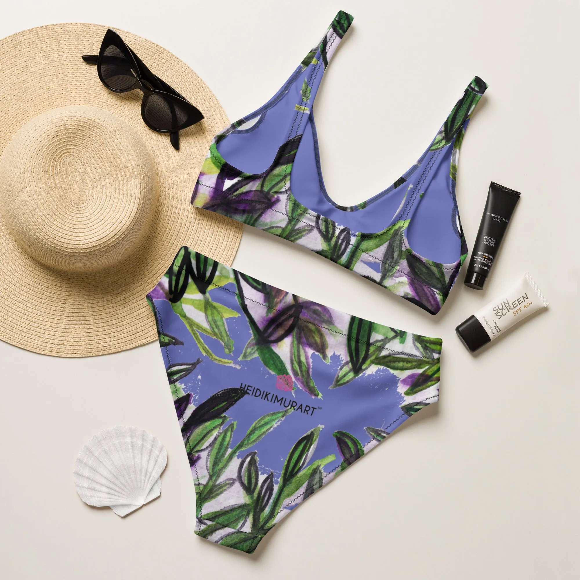 Purple Tropical Print Women's Swimwear, 2-pc Padded Comfy Bikini Set For Women - Made in USA/EU/MX  (US Size: 2XS-3XL)