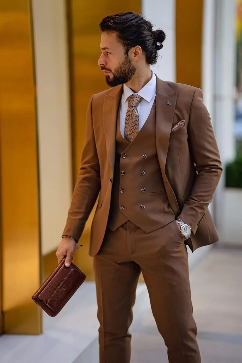 Rdzding Men's Suit 3 Piece Slim Fit Business Suit Double Breasted Suit Men Formal Suit for Wedding Prom Dinner Party