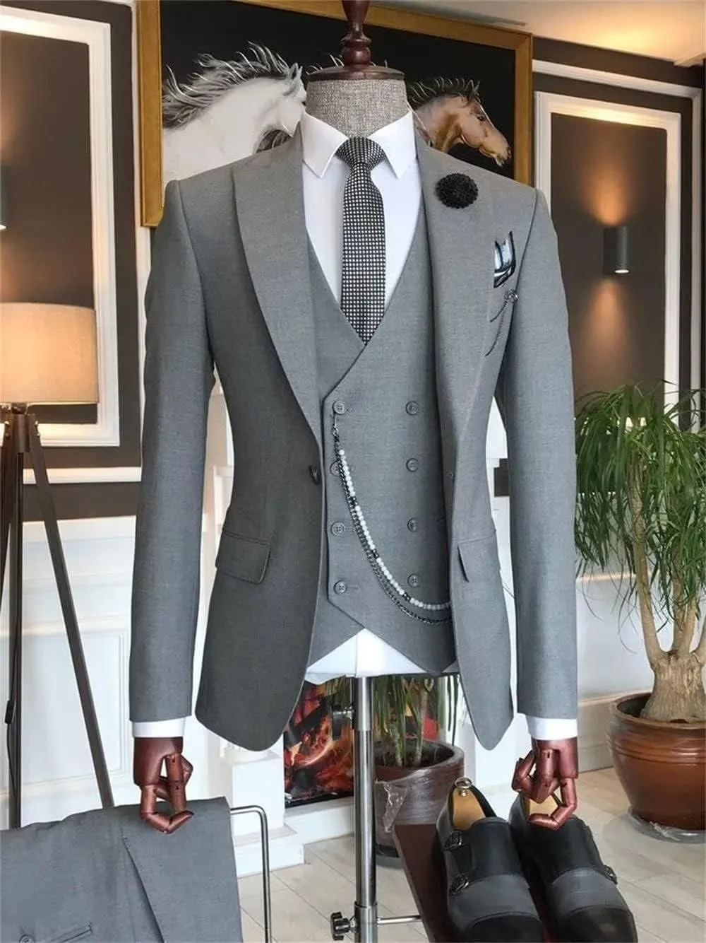 Rdzding Men's Suit 3 Piece Slim Fit Business Suit Double Breasted Suit Men Formal Suit for Wedding Prom Dinner Party
