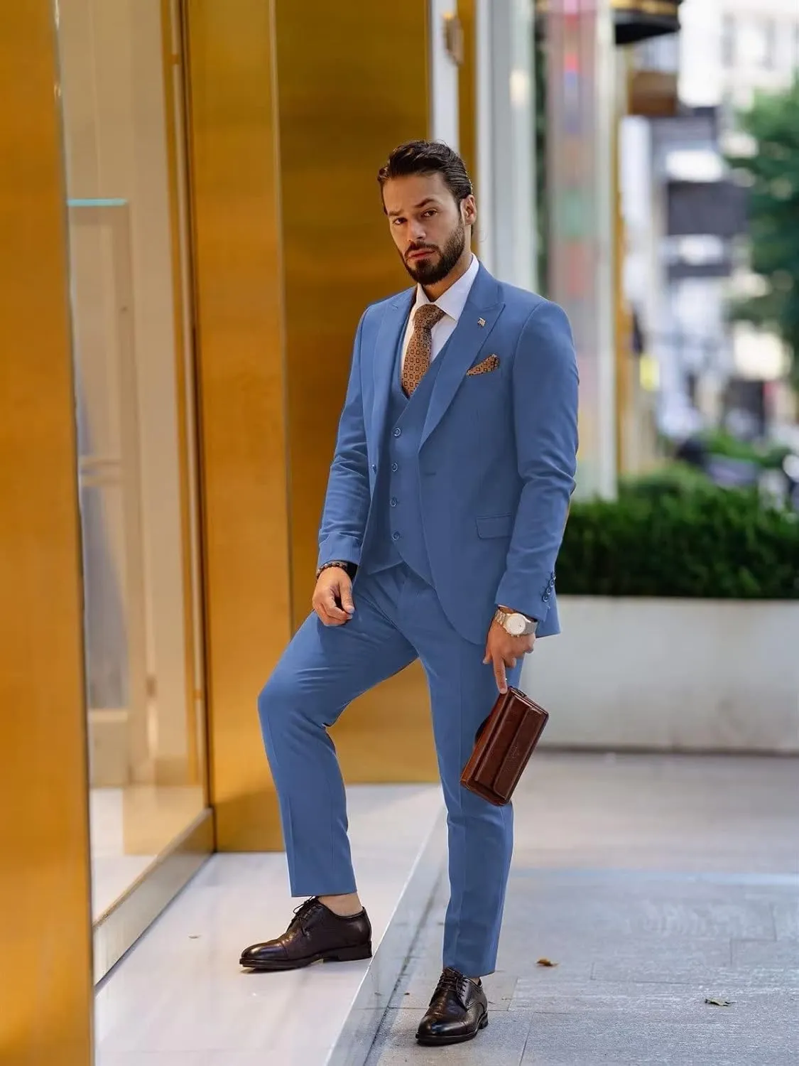 Rdzding Men's Suit 3 Piece Slim Fit Business Suit Double Breasted Suit Men Formal Suit for Wedding Prom Dinner Party