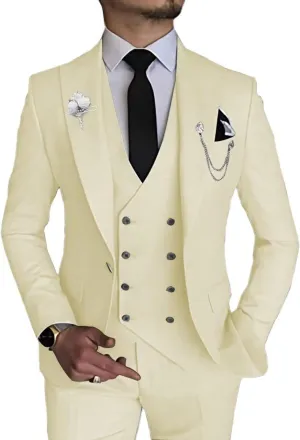 Rdzding Men's Suit 3 Piece Slim Fit Business Suit Double Breasted Suit Men Formal Suit for Wedding Prom Dinner Party