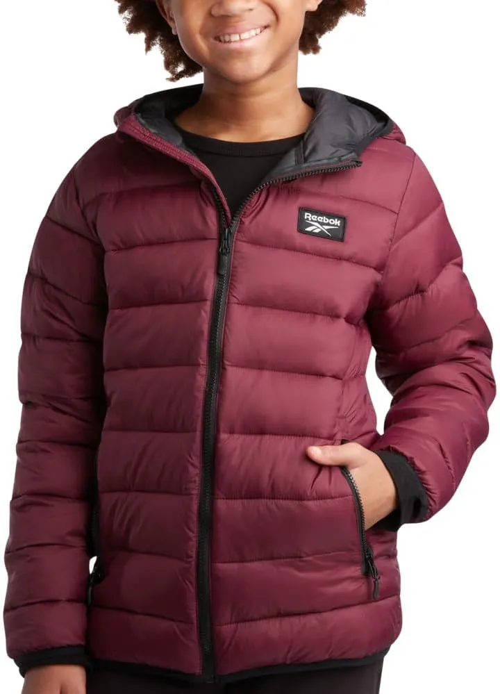 Reebok Boys Jacket  Water Resistant Midweight Quilted Puffer Coat  Insulated Outerwear Down Coat for Boys (4-20)