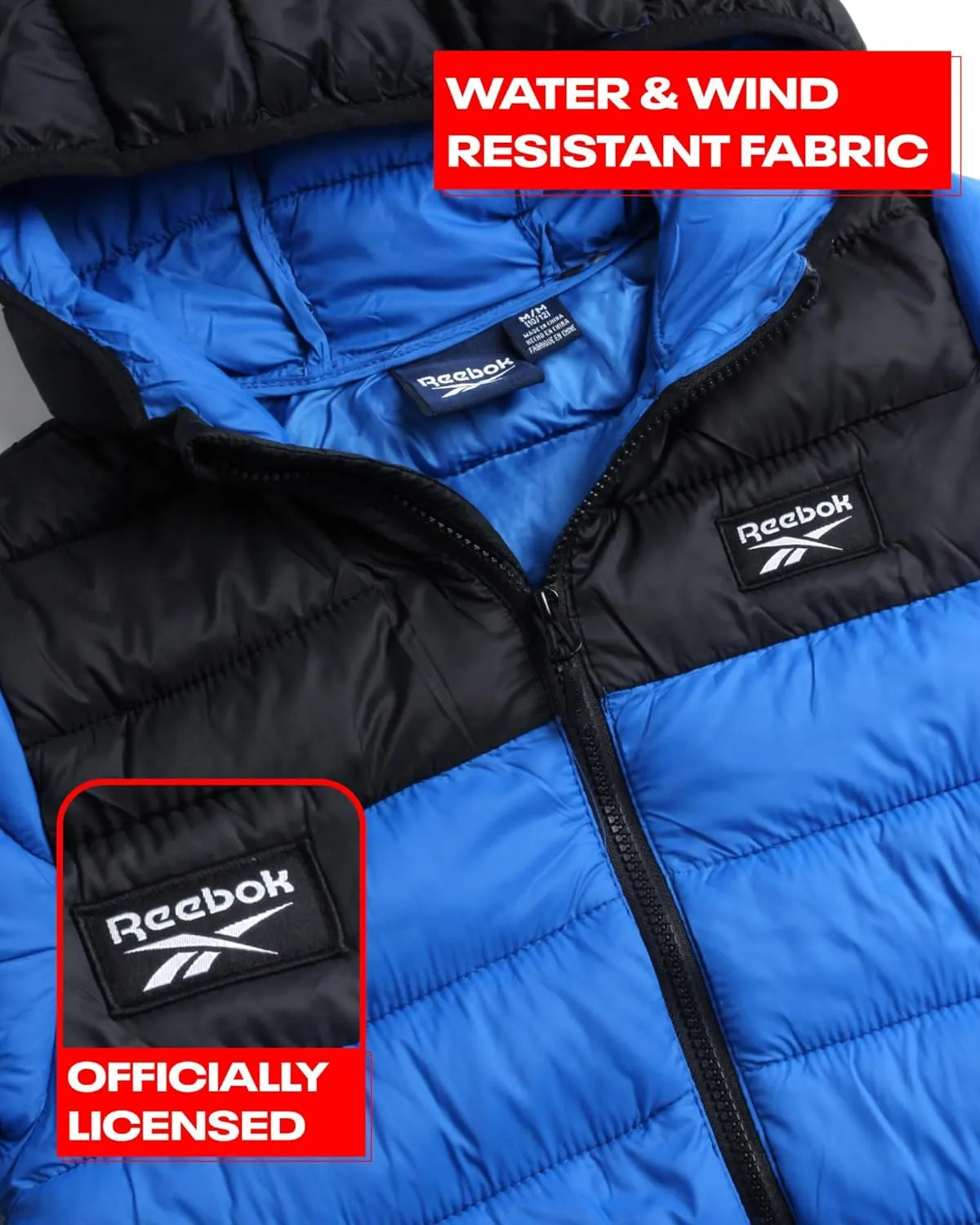 Reebok Boys Jacket  Water Resistant Midweight Quilted Puffer Coat  Insulated Outerwear Down Coat for Boys (4-20)