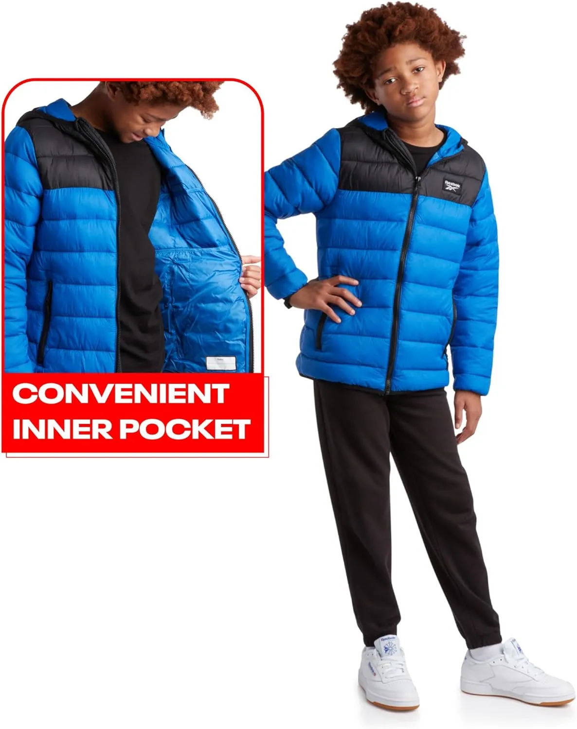 Reebok Boys Jacket  Water Resistant Midweight Quilted Puffer Coat  Insulated Outerwear Down Coat for Boys (4-20)