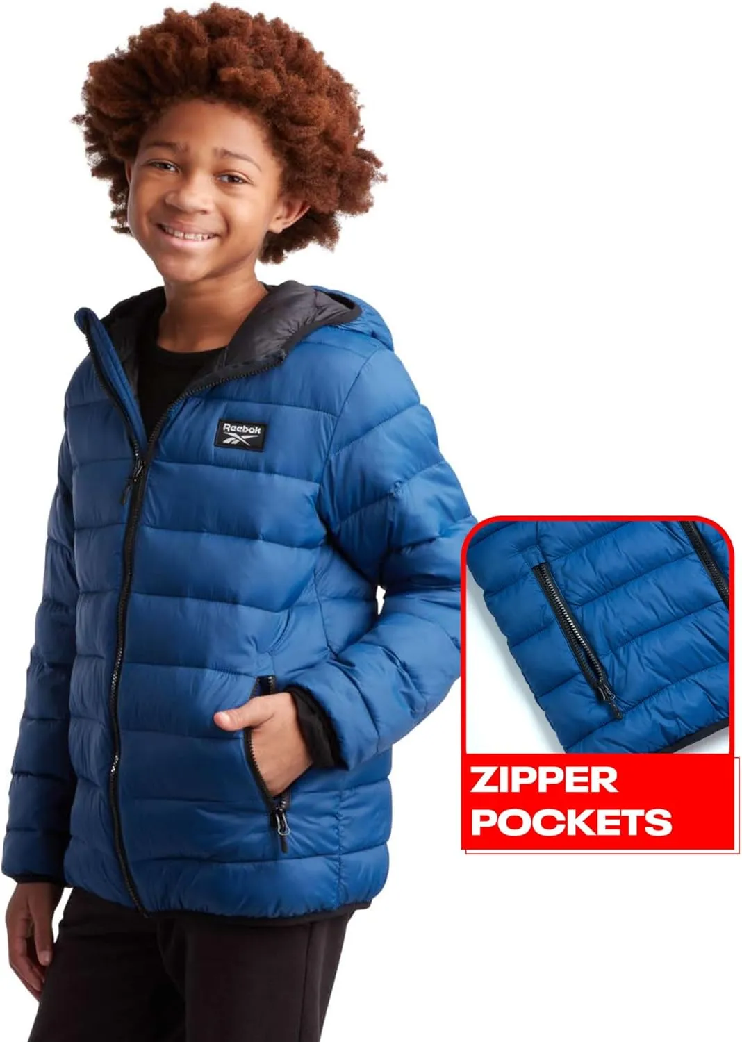 Reebok Boys Jacket  Water Resistant Midweight Quilted Puffer Coat  Insulated Outerwear Down Coat for Boys (4-20)
