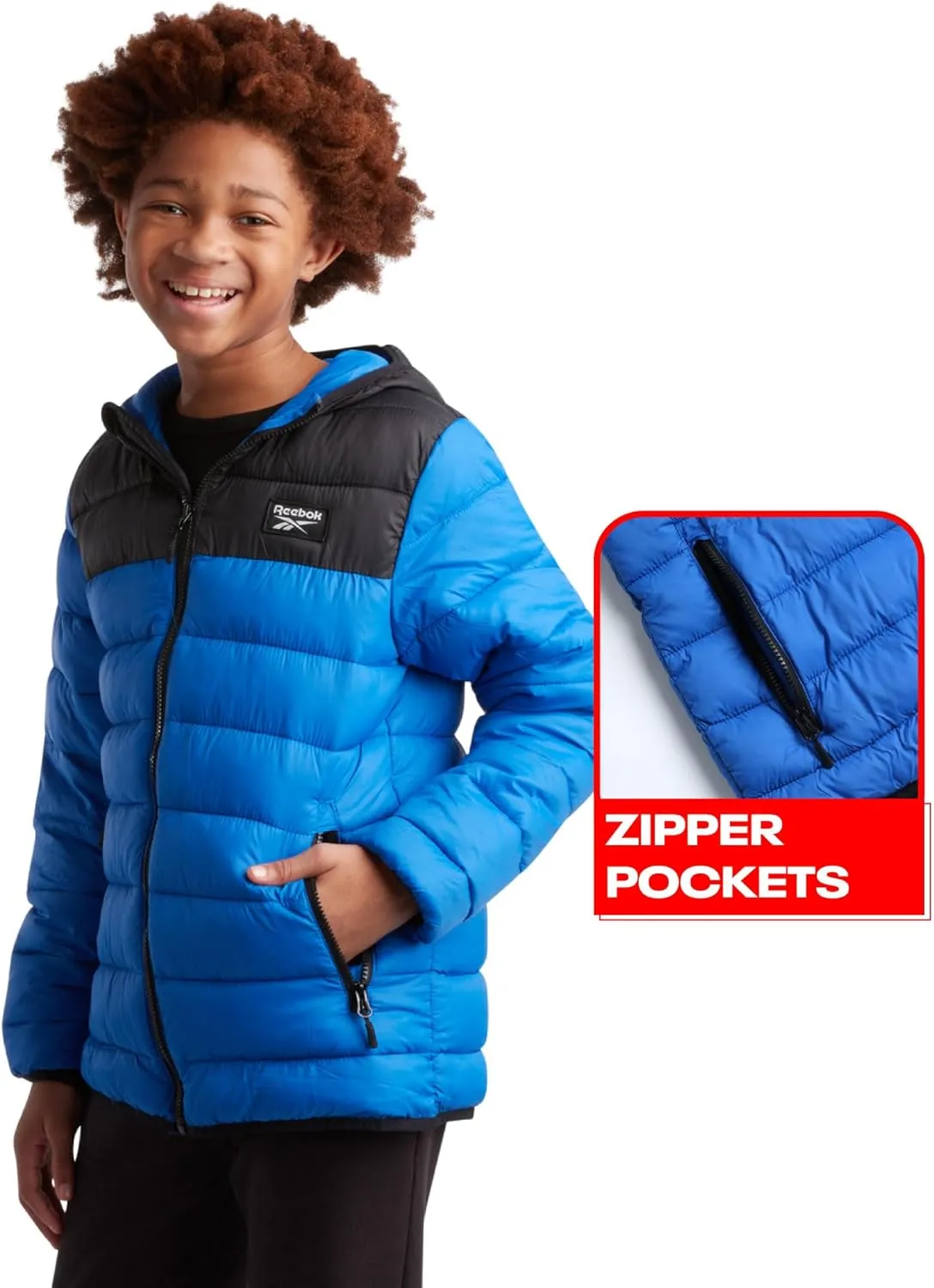 Reebok Boys Jacket  Water Resistant Midweight Quilted Puffer Coat  Insulated Outerwear Down Coat for Boys (4-20)