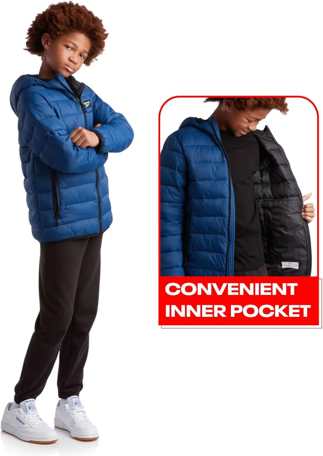 Reebok Boys Jacket  Water Resistant Midweight Quilted Puffer Coat  Insulated Outerwear Down Coat for Boys (4-20)