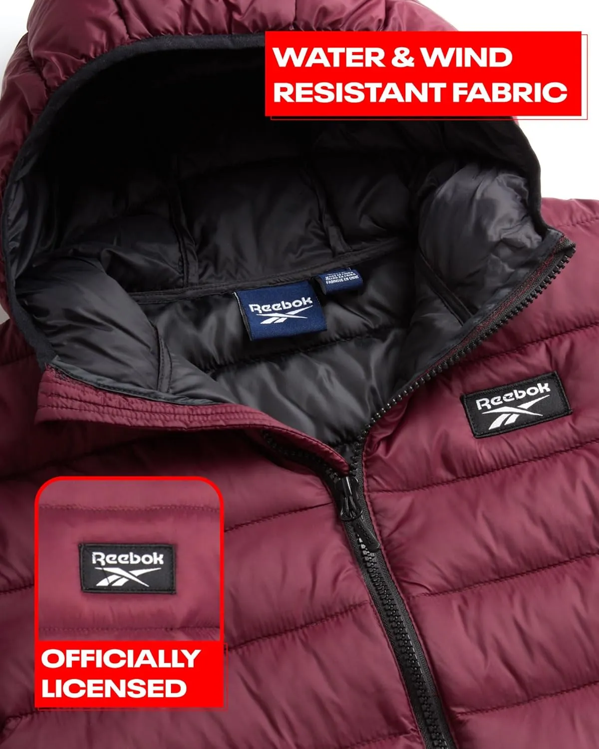 Reebok Boys Jacket  Water Resistant Midweight Quilted Puffer Coat  Insulated Outerwear Down Coat for Boys (4-20)