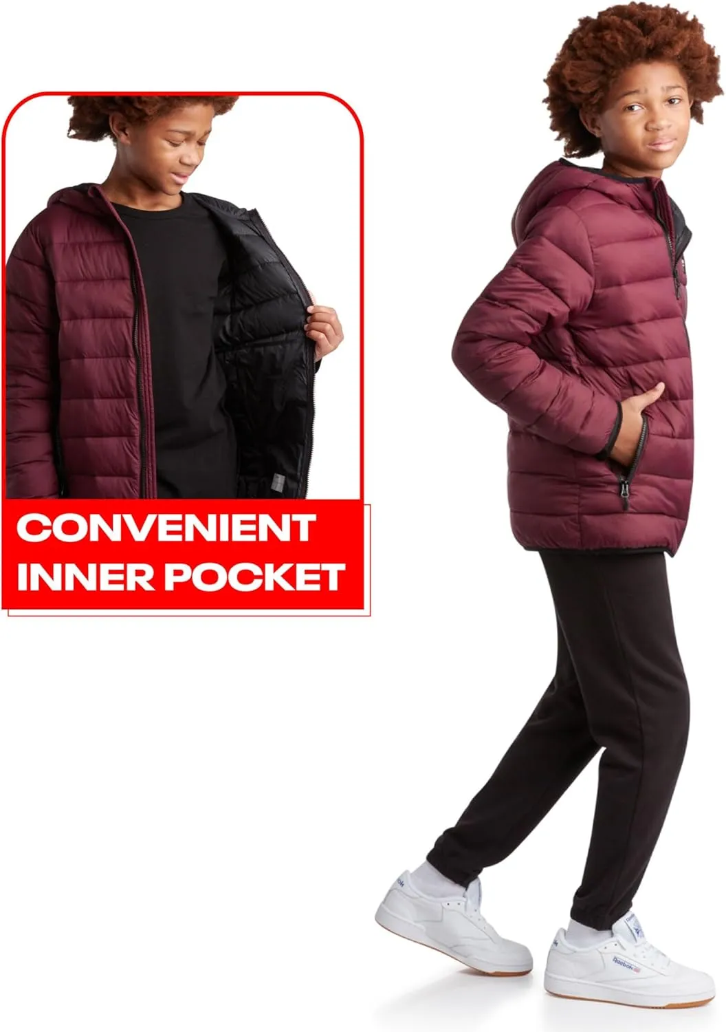 Reebok Boys Jacket  Water Resistant Midweight Quilted Puffer Coat  Insulated Outerwear Down Coat for Boys (4-20)