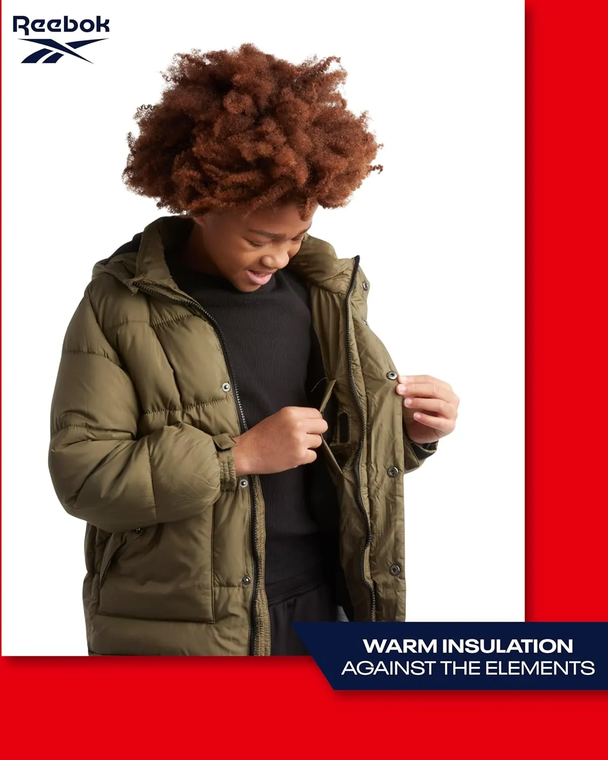 Reebok Boys' Winter Coat - Heavyweight Quilted Puffer Snow Parka - Weather Resistant Ski Jacket for Boys (8-20)