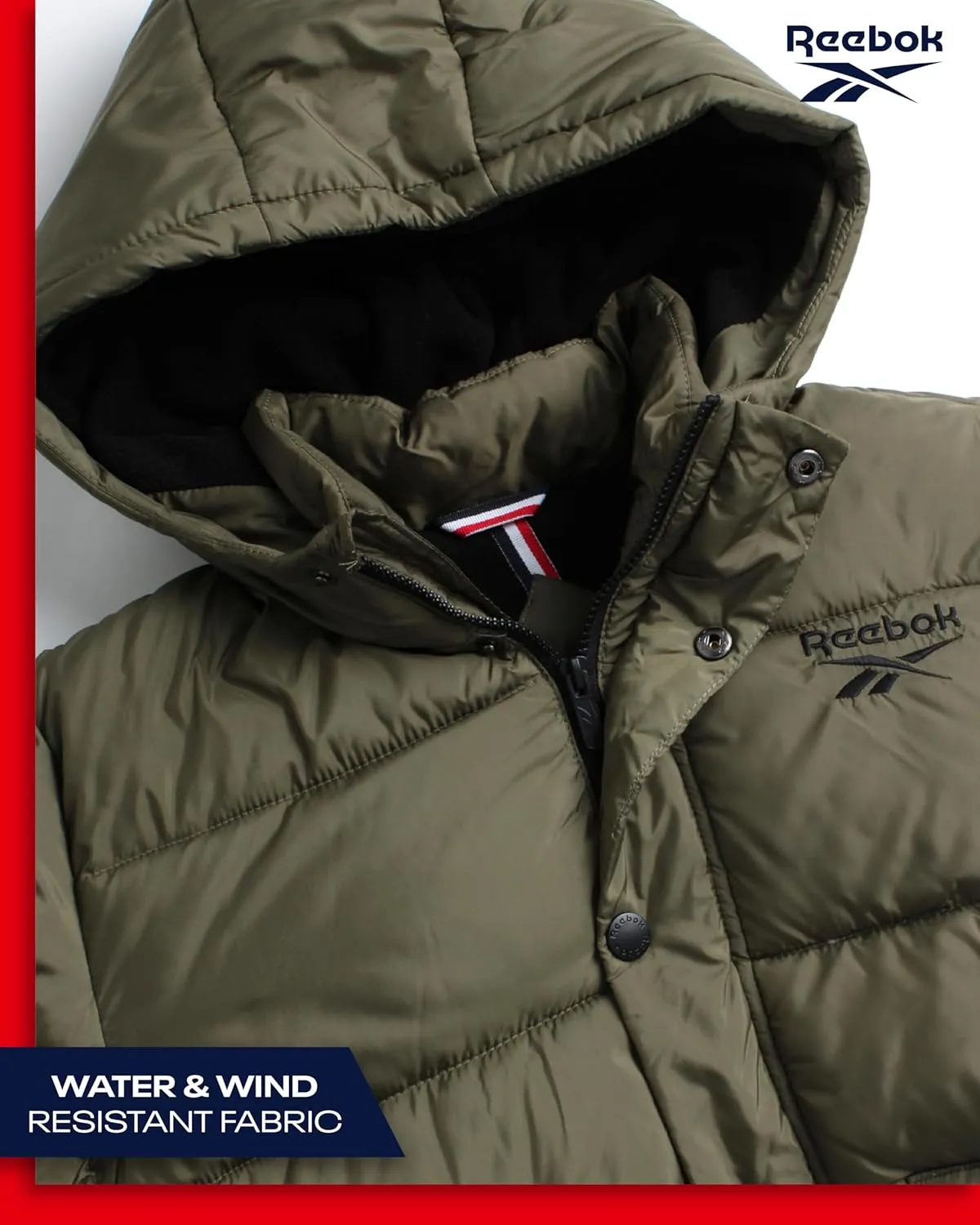 Reebok Boys' Winter Coat - Heavyweight Quilted Puffer Snow Parka - Weather Resistant Ski Jacket for Boys (8-20)