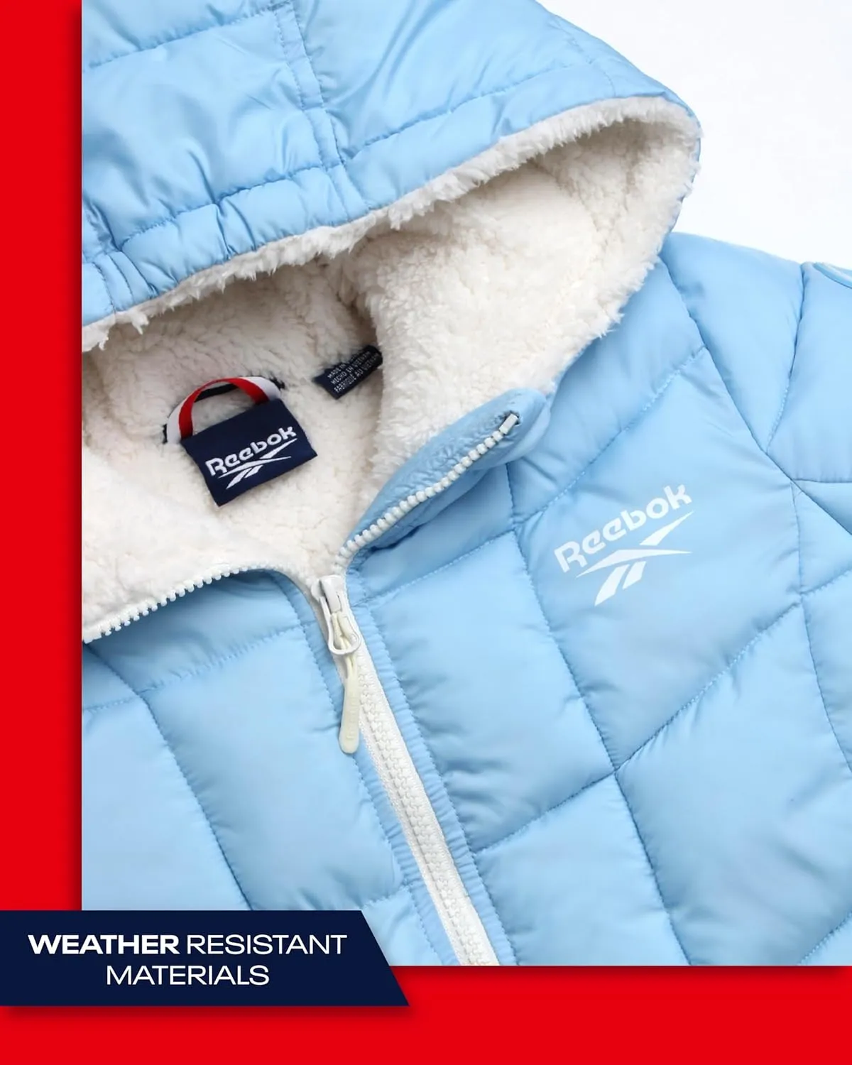 Reebok Girls' Winter Jacket - Heavyweight Quilted Puffer Parka Coat - Sherpa Lined Ski Jacket for Girls (4-16)