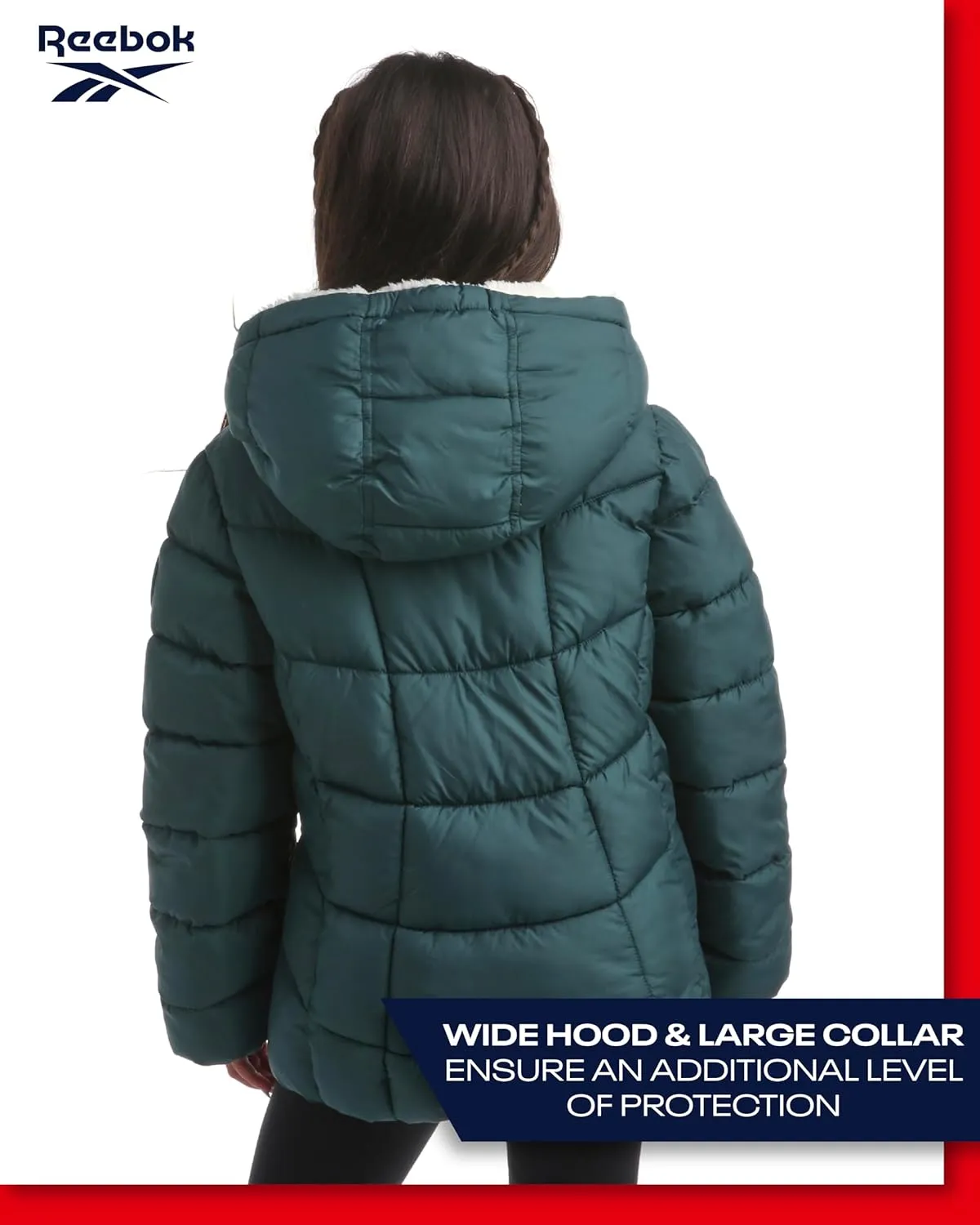 Reebok Girls' Winter Jacket - Heavyweight Quilted Puffer Parka Coat - Sherpa Lined Ski Jacket for Girls (4-16)