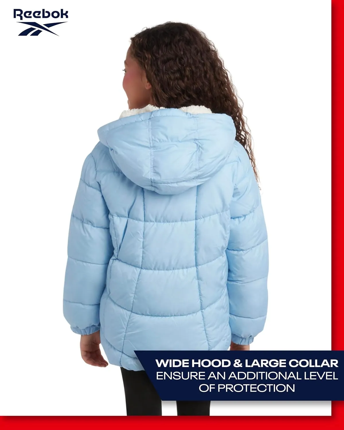 Reebok Girls' Winter Jacket - Heavyweight Quilted Puffer Parka Coat - Sherpa Lined Ski Jacket for Girls (4-16)
