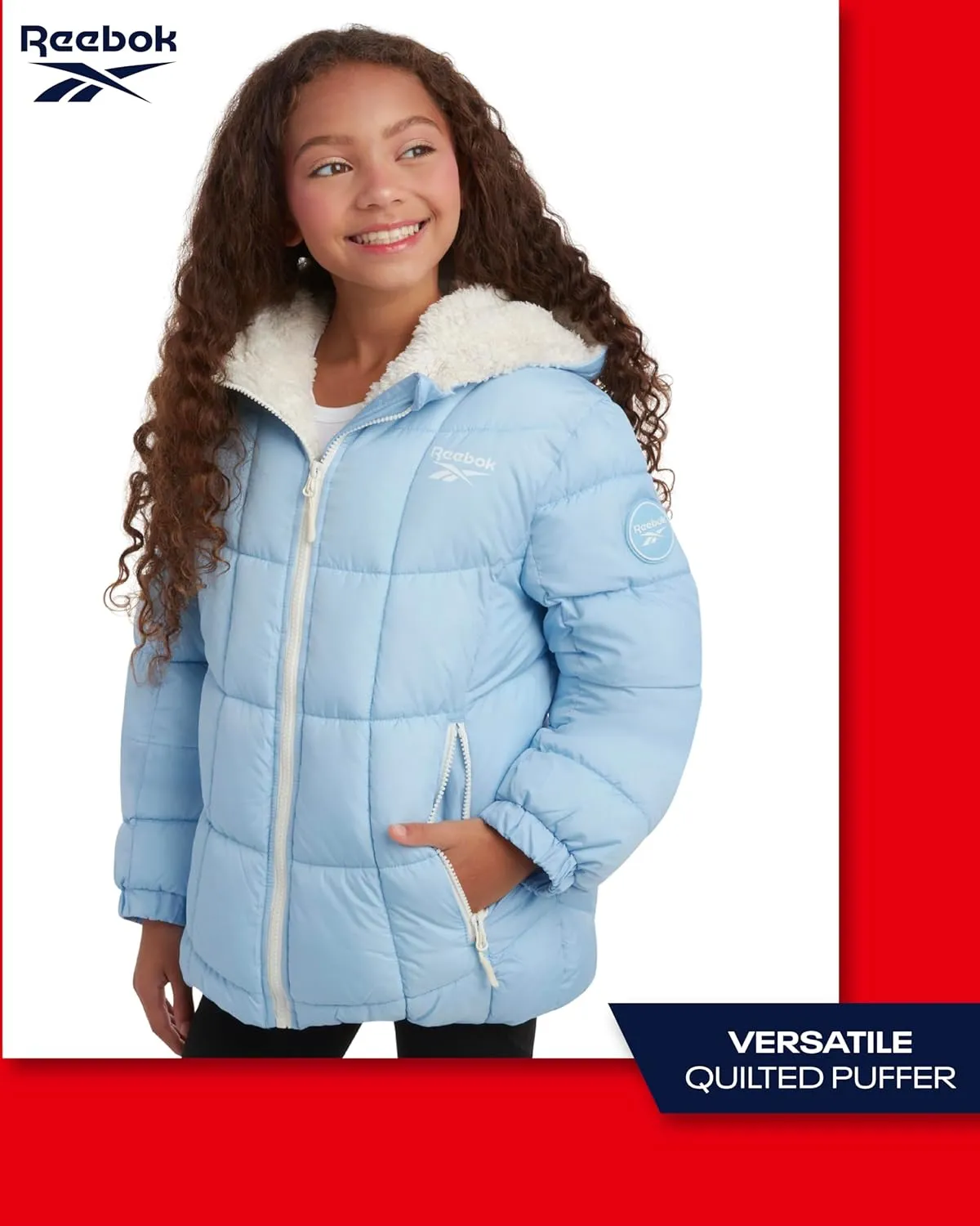 Reebok Girls' Winter Jacket - Heavyweight Quilted Puffer Parka Coat - Sherpa Lined Ski Jacket for Girls (4-16)