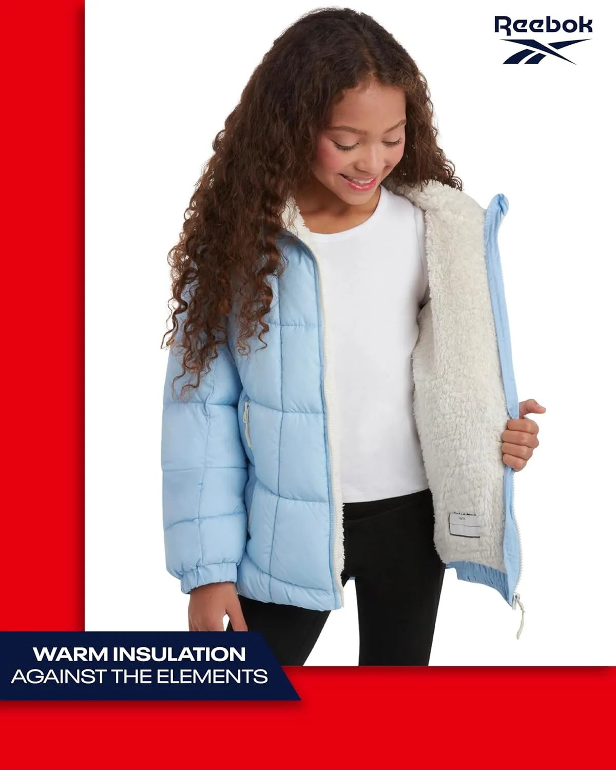 Reebok Girls' Winter Jacket - Heavyweight Quilted Puffer Parka Coat - Sherpa Lined Ski Jacket for Girls (4-16)