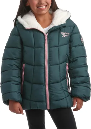 Reebok Girls' Winter Jacket - Heavyweight Quilted Puffer Parka Coat - Sherpa Lined Ski Jacket for Girls (4-16)