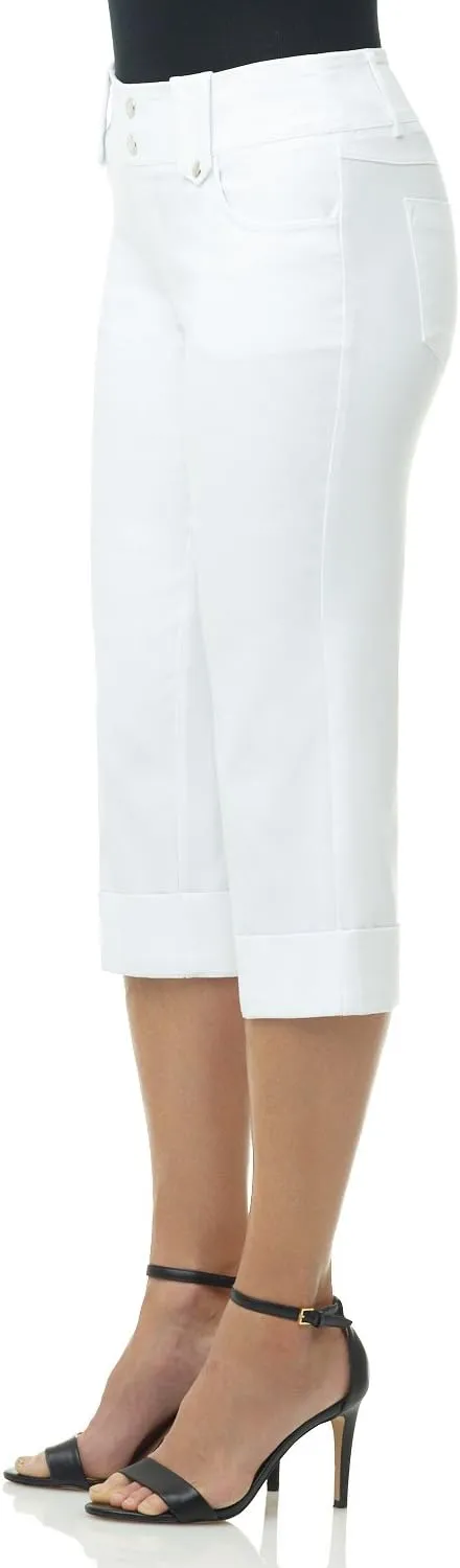 Rekucci Women's Ease into Comfort Modern Classic Cuffed Capri