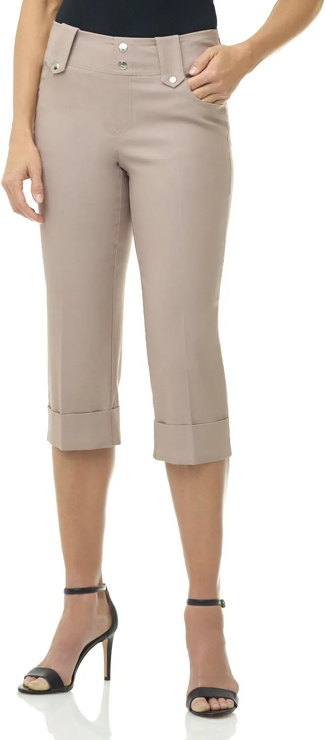 Rekucci Women's Ease into Comfort Modern Classic Cuffed Capri