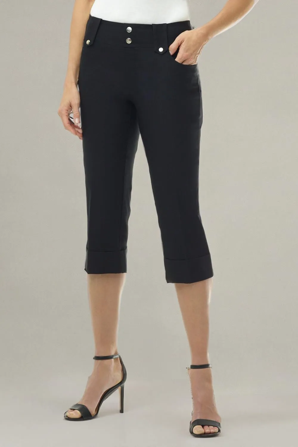 Rekucci Women's Ease into Comfort Modern Classic Cuffed Capri