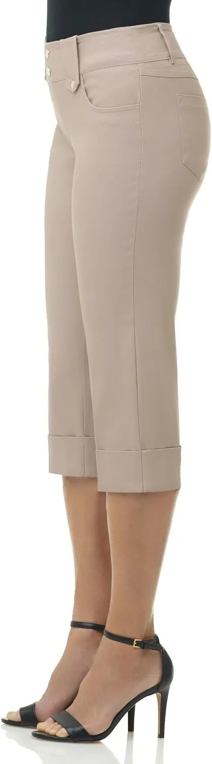Rekucci Women's Ease into Comfort Modern Classic Cuffed Capri