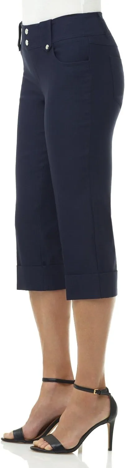 Rekucci Women's Ease into Comfort Modern Classic Cuffed Capri