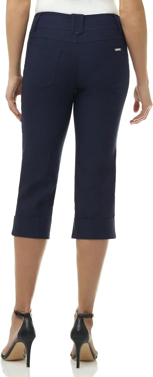 Rekucci Women's Ease into Comfort Modern Classic Cuffed Capri