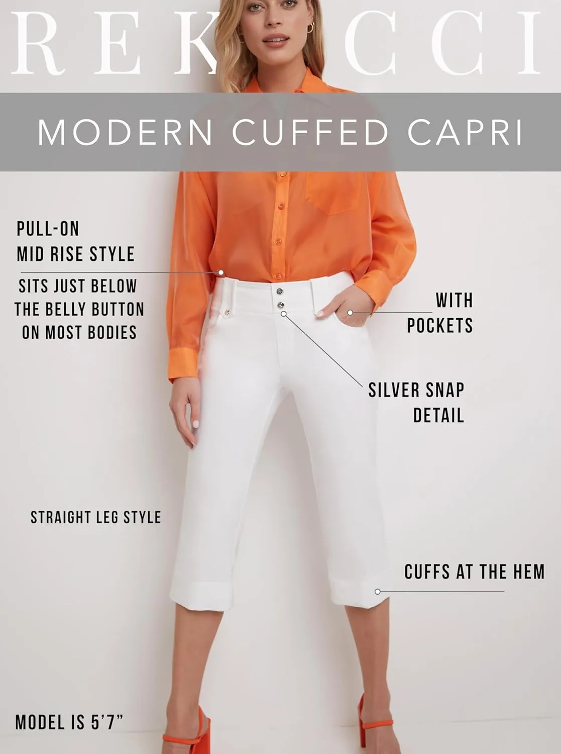 Rekucci Women's Ease into Comfort Modern Classic Cuffed Capri