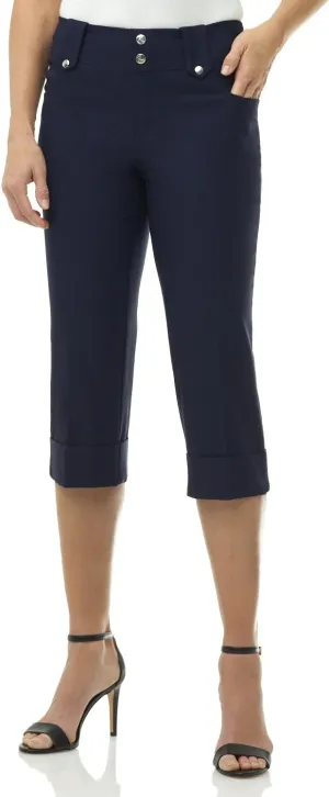 Rekucci Women's Ease into Comfort Modern Classic Cuffed Capri