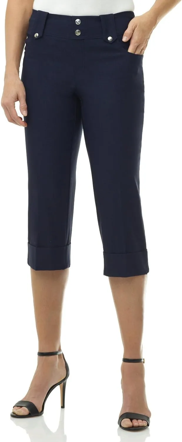 Rekucci Women's Ease into Comfort Modern Classic Cuffed Capri