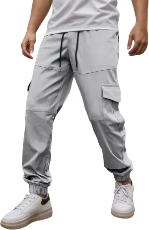 Relaxed Fit Cargo Pants for Men Stretch Casual Outdoor Hiking Harem Pants Elastic Waisted Drawstring Vintage Sweatpants