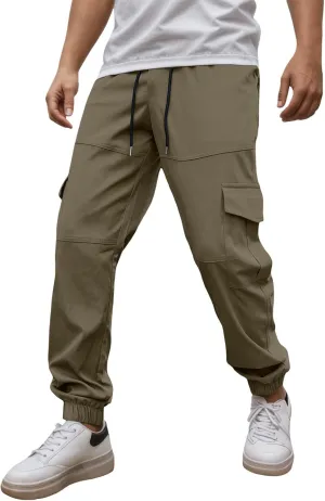 Relaxed Fit Cargo Pants for Men Stretch Casual Outdoor Hiking Harem Pants Elastic Waisted Drawstring Vintage Sweatpants