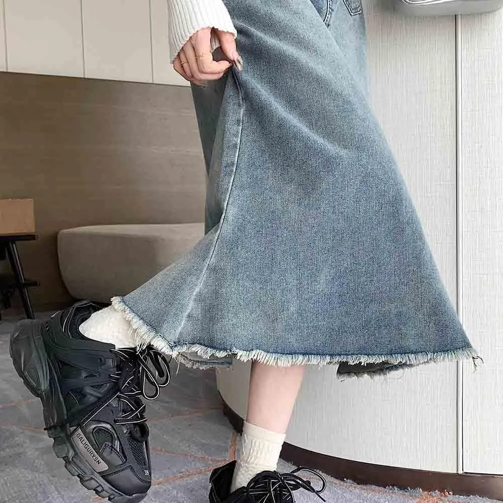 Retro Denim Skirt, Long Skirt, high Waisted, Casual A-line Skirt, Harajuku Denim Large Swing Skirt