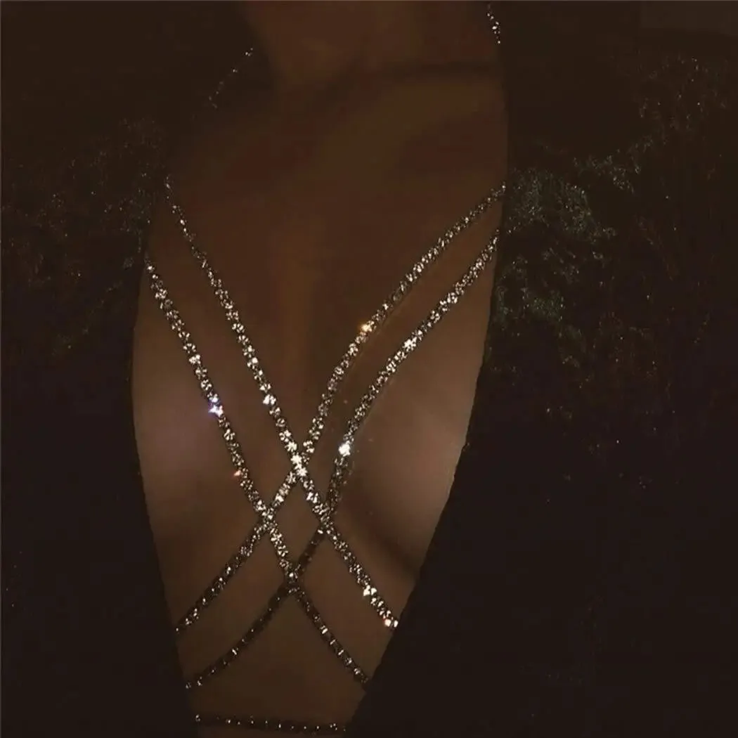 Rhinestone Tassel Body Chain Bra - Sexy Nightclub Chest Jewelry for Women, Summer Bikini & Prom Beach Accessories