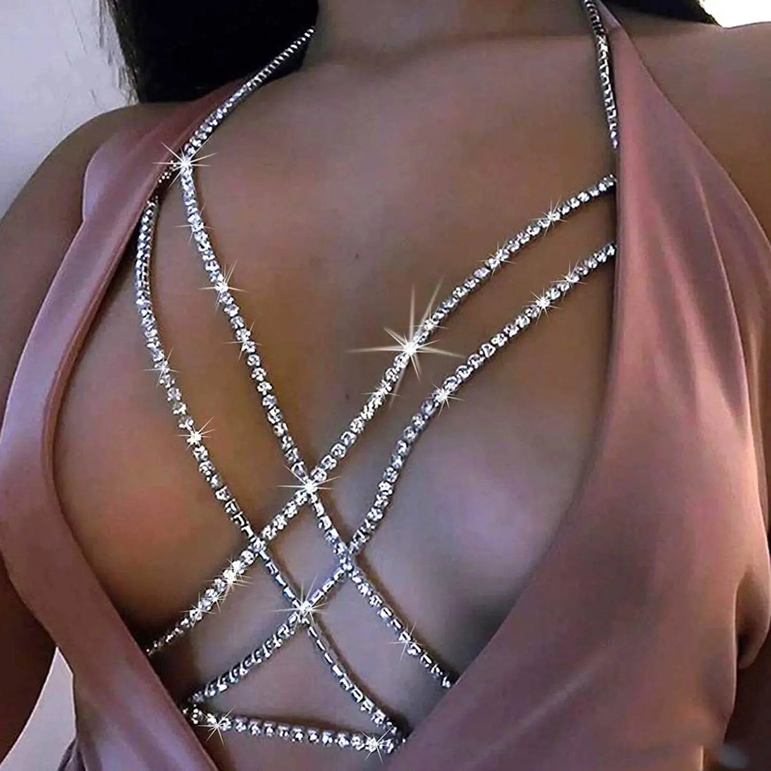 Rhinestone Tassel Body Chain Bra - Sexy Nightclub Chest Jewelry for Women, Summer Bikini & Prom Beach Accessories