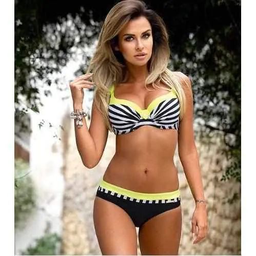 Risque Yellow Zebra Print Push Up 2pc Bikini Swimwear Set