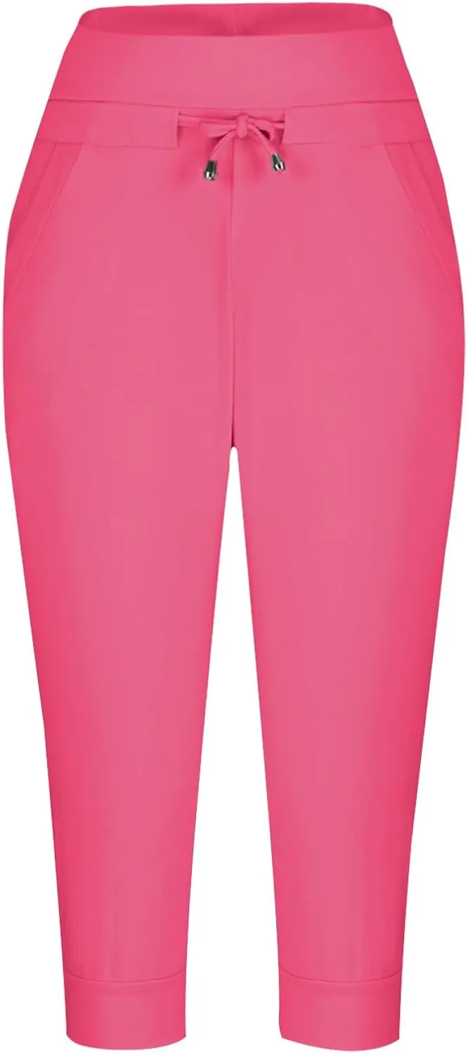 RKSTN Women's Yoga Pants Stretchy Soft Drawstring Workout Capri Pants Outdoor Athletic Causal Capris with Pockets