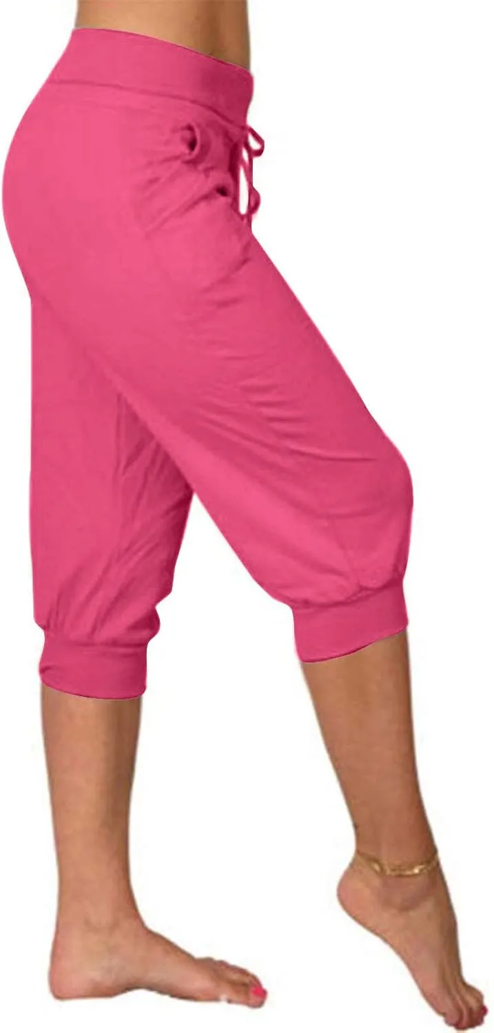RKSTN Women's Yoga Pants Stretchy Soft Drawstring Workout Capri Pants Outdoor Athletic Causal Capris with Pockets