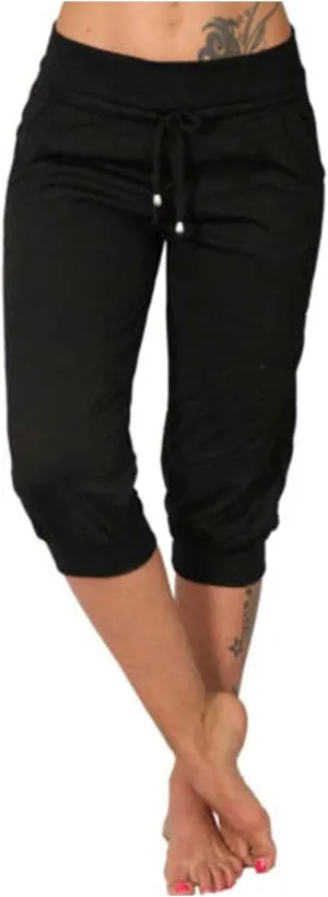 RKSTN Women's Yoga Pants Stretchy Soft Drawstring Workout Capri Pants Outdoor Athletic Causal Capris with Pockets