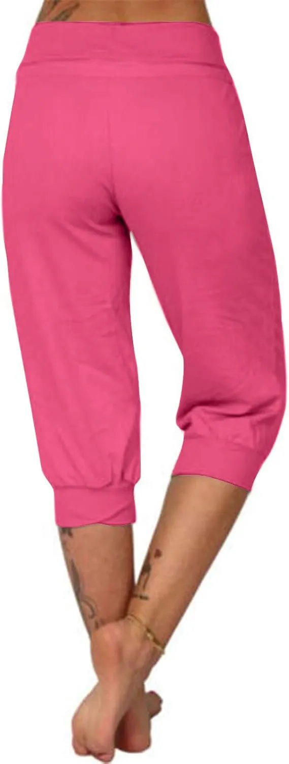 RKSTN Women's Yoga Pants Stretchy Soft Drawstring Workout Capri Pants Outdoor Athletic Causal Capris with Pockets