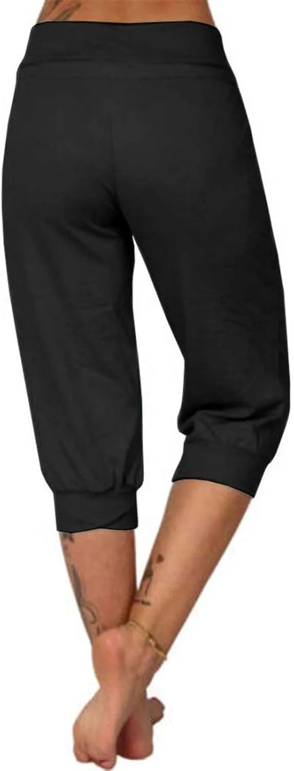 RKSTN Women's Yoga Pants Stretchy Soft Drawstring Workout Capri Pants Outdoor Athletic Causal Capris with Pockets