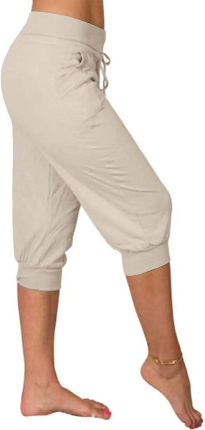 RKSTN Women's Yoga Pants Stretchy Soft Drawstring Workout Capri Pants Outdoor Athletic Causal Capris with Pockets