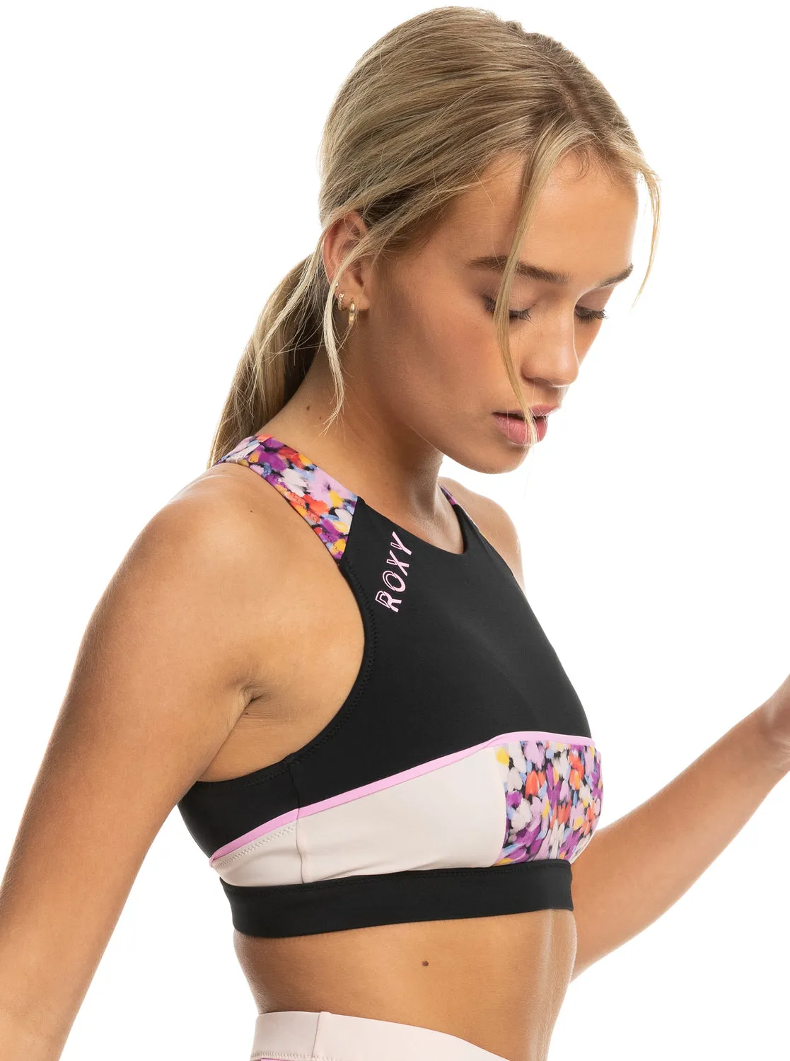 Roxy Active Crop Bikini Top - Anthracite Swim Blooms