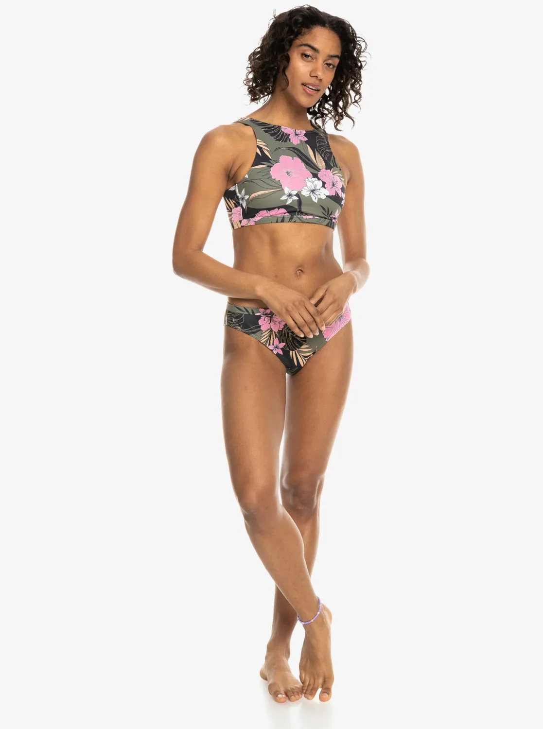 Roxy Pro The Pop Up Crop Top Bikini Top - Anthracite Classic Pro Surf