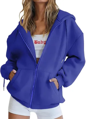 Ruziyoog Fall Sweatshirts for Women Oversized Casual Full-Zip Hoodie Drawstring Jacket with Pockets Teen Girl Y2k Clothing