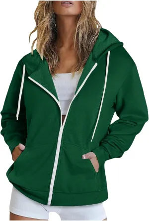 Ruziyoog Fall Sweatshirts for Women Oversized Casual Full-Zip Hoodie Drawstring Jacket with Pockets Teen Girl Y2k Clothing