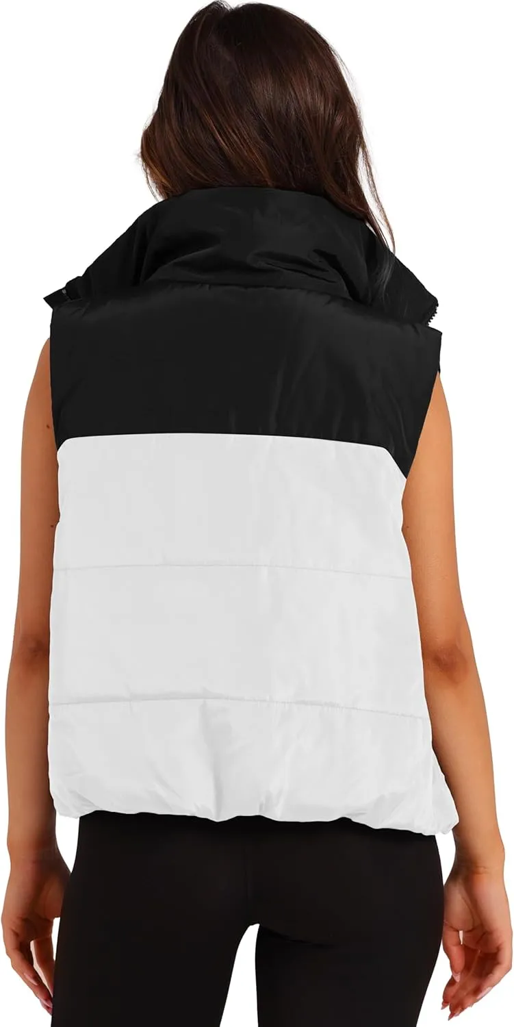 SAMPEEL Puffer Vest Women Cropped Stand Collar Lightweight Padded Outerwear Fall Winter Clothes Warm Zip Up with Pockets